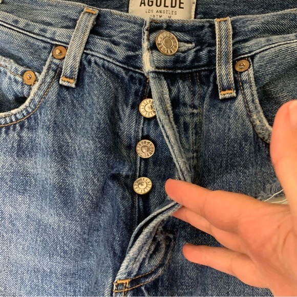 Agolde Womens blue Jamie distressed high rise skinny chewed hem jeans 23 - Picture 5 of 11